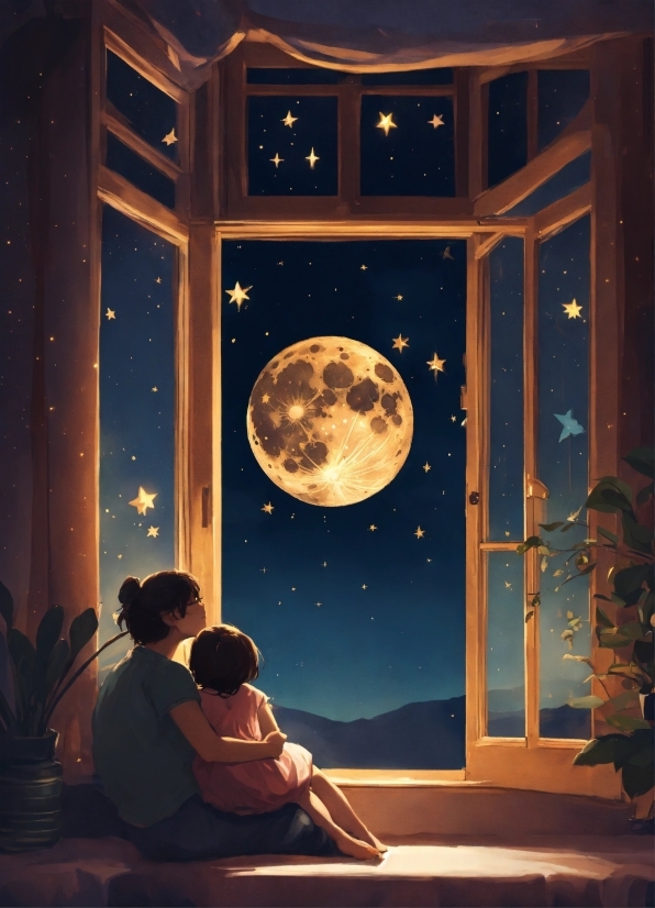 Window, Moon, World, Art, Astronomical Object, Full Moon