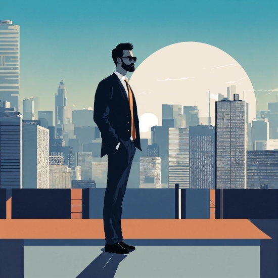 3 Piece Painting, World, Human, Building, Standing, Gesture