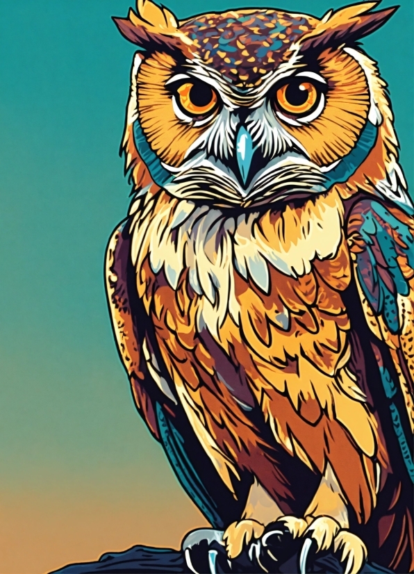 Bird, Beak, Owl, Art, Painting, Terrestrial Animal