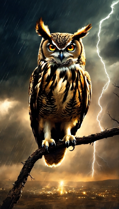 Bird, Light, Nature, Lightning, Great Horned Owl, Screech Owl