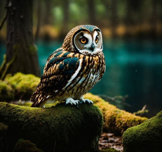 Bird, Owl, Beak, Water, Wood, Grass