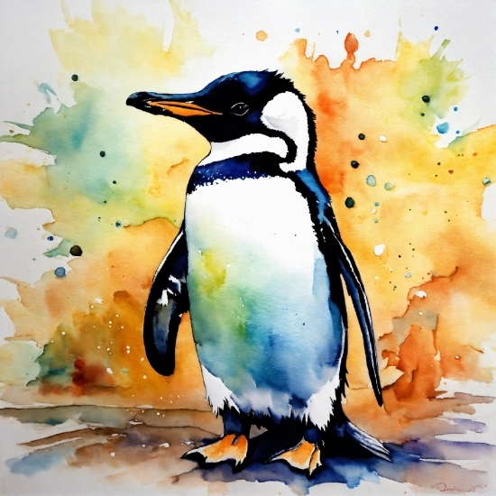 Bird, Penguin, Beak, Paint, Art Paint, Painting