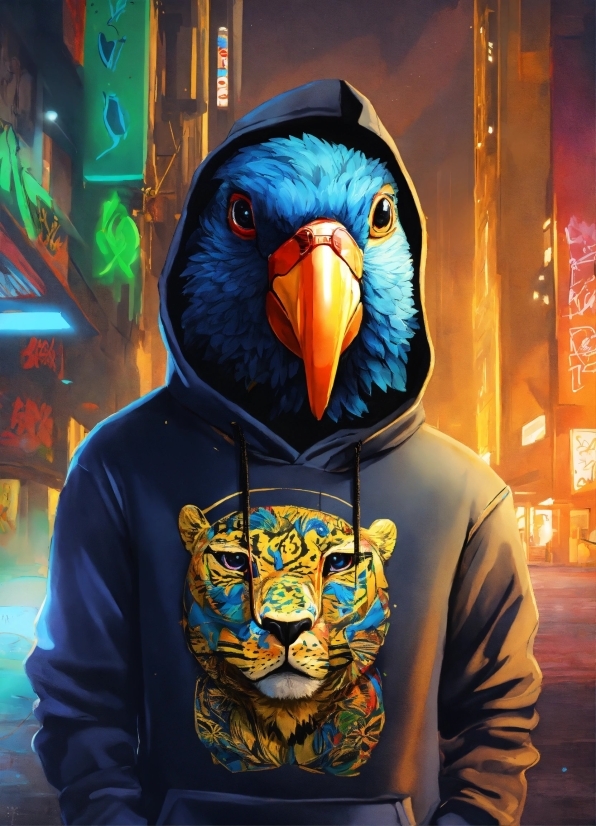 Bird, Sleeve, Beak, Electric Blue, Parrot, Art
