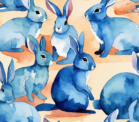 Blue, Vertebrate, White, Rabbit, Cartoon, Azure
