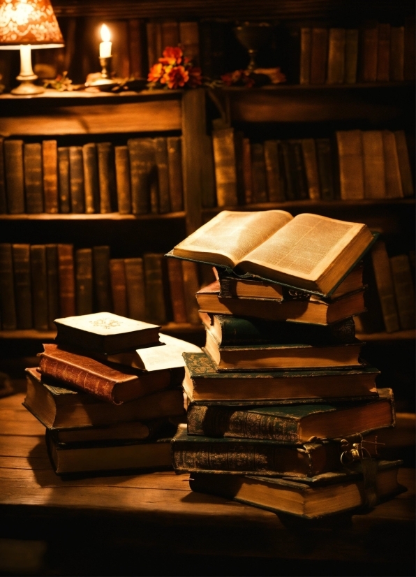 Bookcase, Book, Publication, Lighting, Wood, Candle