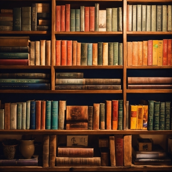 Brown, Bookcase, Shelf, Furniture, Book, Publication