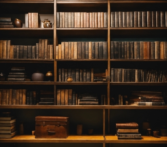 Brown, Bookcase, Shelf, Furniture, Publication, Book