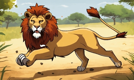 Cartoon, Carnivore, Sky, Tree, Lion, Masai Lion