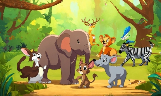 Cartoon, Elephant, Nature, Natural Environment, Plant, Organism