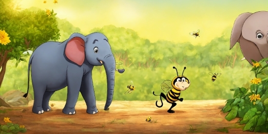 Cartoon, Elephant, Nature, Pollinator, Organism, Natural Landscape