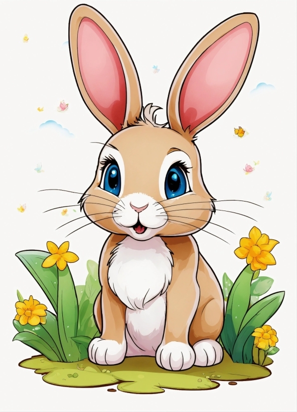 Cartoon, Flower, Plant, Happy, Rabbit, Organism