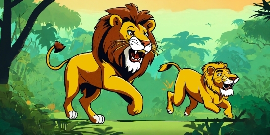 Cartoon, Green, Felidae, Carnivore, Lion, Organism