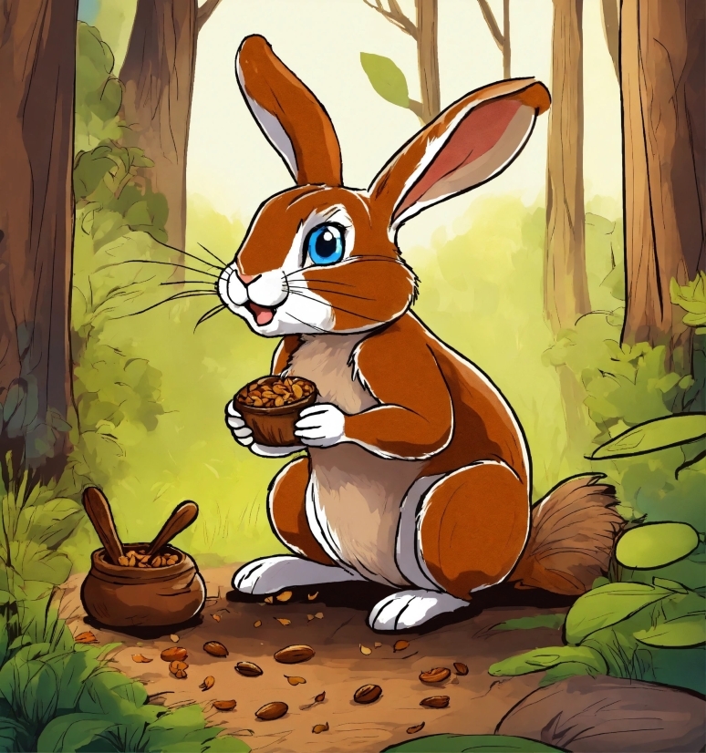 Cartoon, Natural Environment, Rabbit, Organism, Painting, Ear
