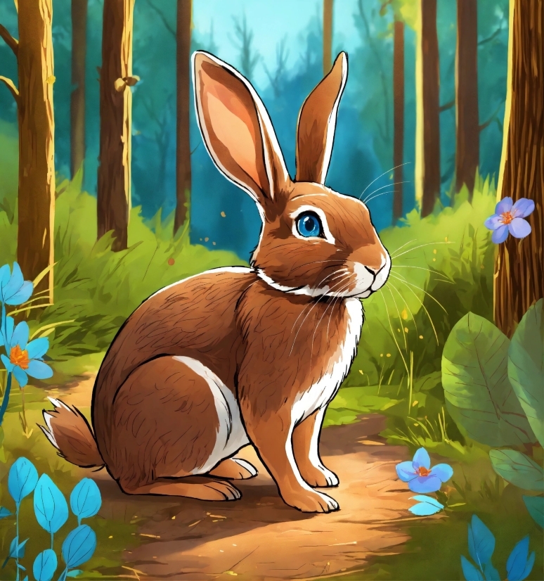 Cartoon, Rabbit, Plant, Organism, Rabbits And Hares, Painting