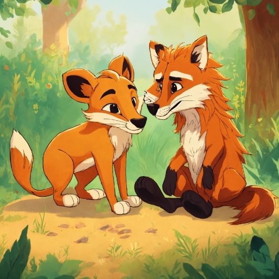 Cartoon, Red Fox, Fox, Green, Carnivore, Organism