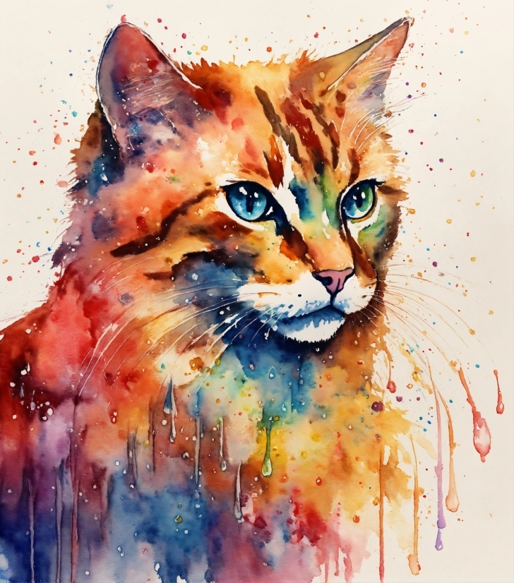 Cat, Art Paint, Felidae, Paint, Carnivore, Small To Mediumsized Cats