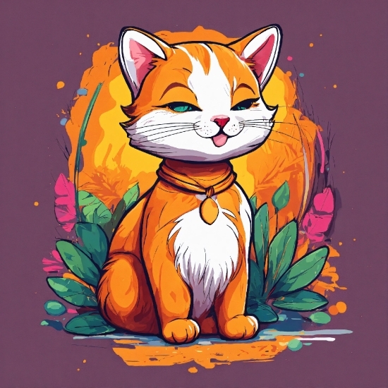 Cat, Cartoon, Felidae, Carnivore, Orange, Art