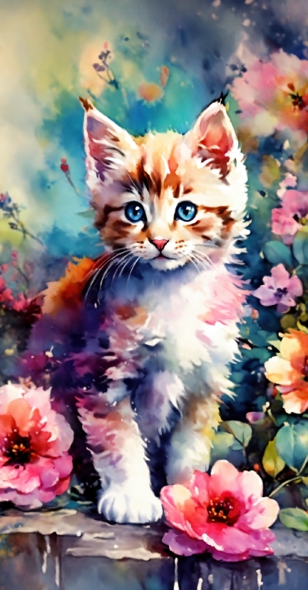 Cat, Flower, Paint, Plant, Carnivore, Art Paint