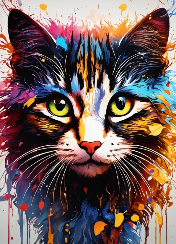 Cat, Vertebrate, Felidae, Carnivore, Paint, Art Paint