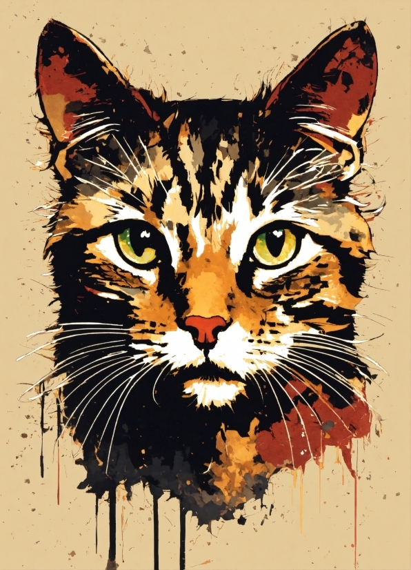 Cat, Vertebrate, Felidae, Carnivore, Painting, Paint