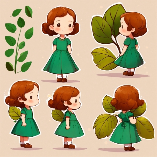 Clothing, Plant, Cartoon, Hairstyle, Green, Facial Expression