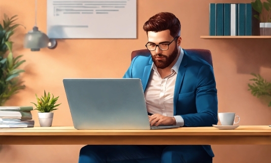 Computer, Glasses, Table, Plant, Personal Computer, Laptop
