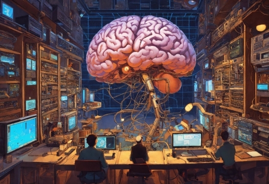 Computer, Personal Computer, World, Table, Brain, Lighting