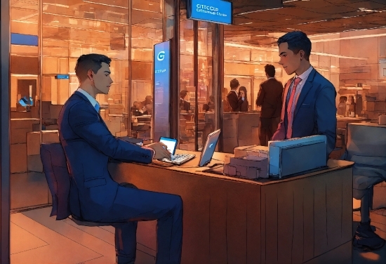 Customer, Interior Design, Table, Laptop, Computer, Suit