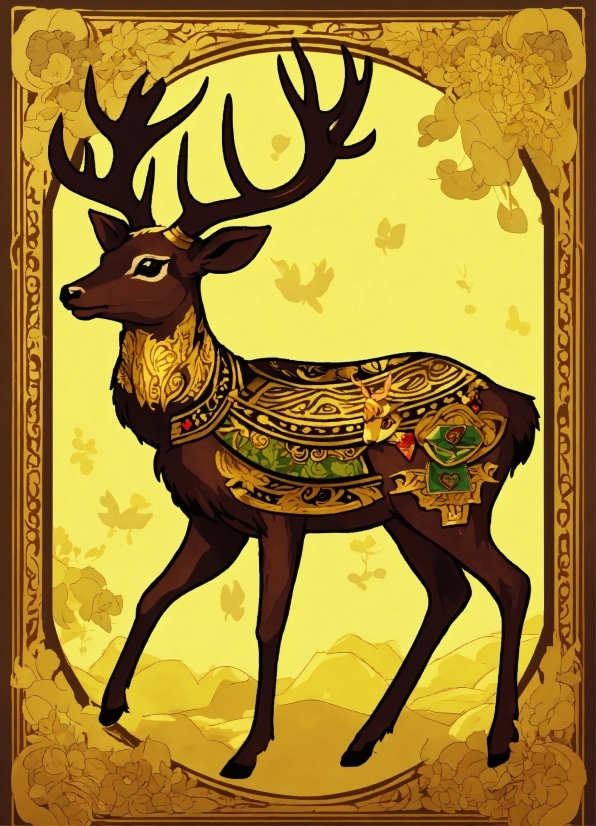 Deer, Sleeve, Organism, Barren Ground Caribou, Rectangle, Art