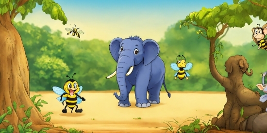 Elephant, Cartoon, Ecoregion, Green, Nature, Natural Landscape