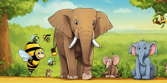 Elephant, Ecoregion, Nature, Cloud, Natural Environment, Cartoon