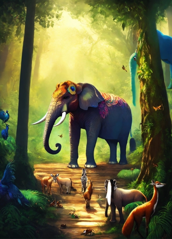 Elephant, Ecoregion, Vertebrate, Green, Natural Environment, Cartoon