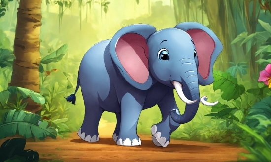 Elephant, Elephants And Mammoths, Cartoon, Natural Environment, Plant, Botany