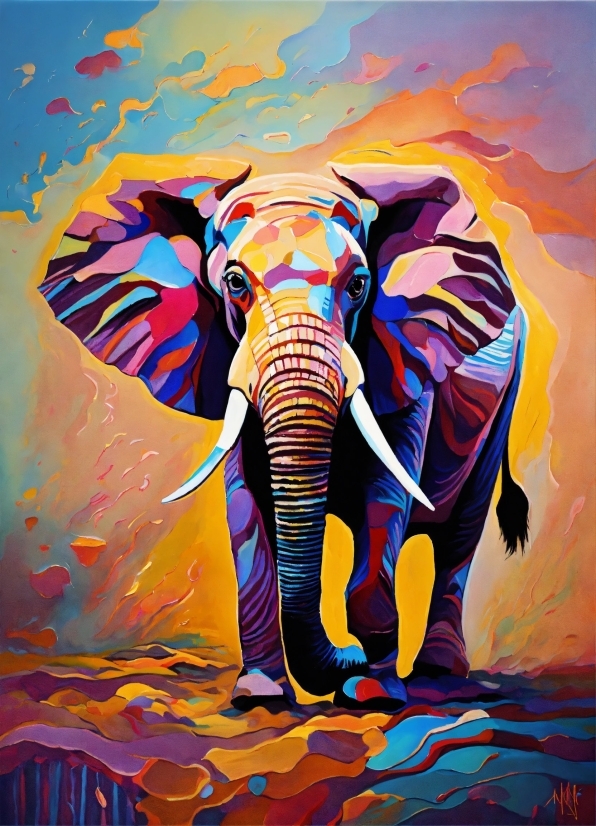 Elephant, Elephants And Mammoths, Organism, Working Animal, Paint, Art
