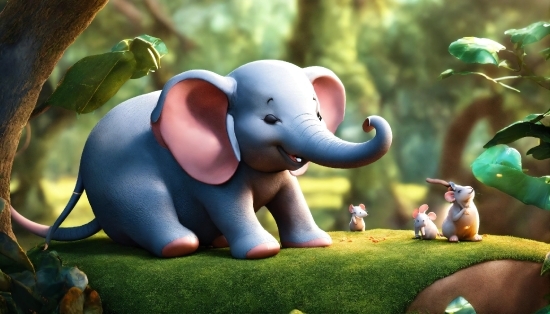 Elephant, Green, Natural Environment, Cartoon, Plant, Toy