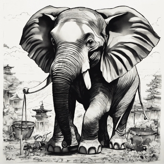 Elephant, Photograph, Working Animal, Organism, African Elephant, Line