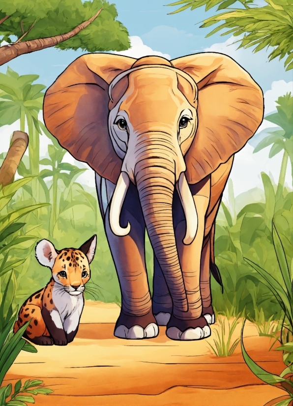 Elephant, Plant, Ecoregion, Vertebrate, Cartoon, Nature