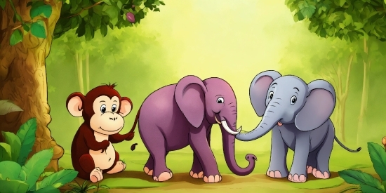 Elephant, Vertebrate, Cartoon, Green, Nature, Organism