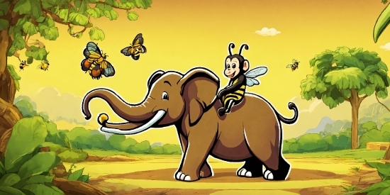 Elephant, Vertebrate, Cartoon, Natural Landscape, Organism, Mammal