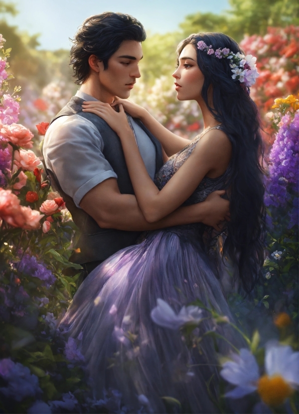 Face, Plant, Flower, People In Nature, Purple, Dress