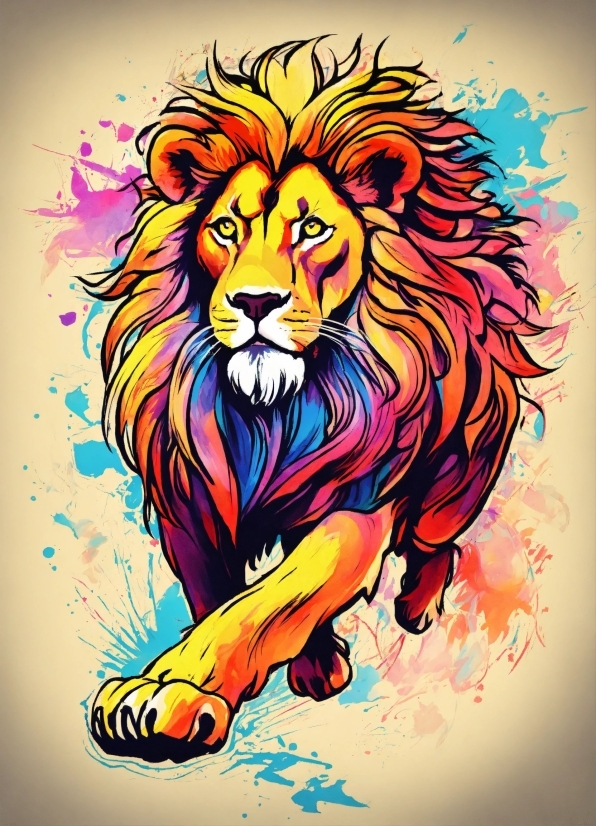 Felidae, Carnivore, Lion, Big Cats, Art, Painting