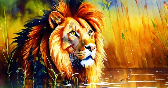 Felidae, Carnivore, Lion, Big Cats, Bengal Tiger, Painting