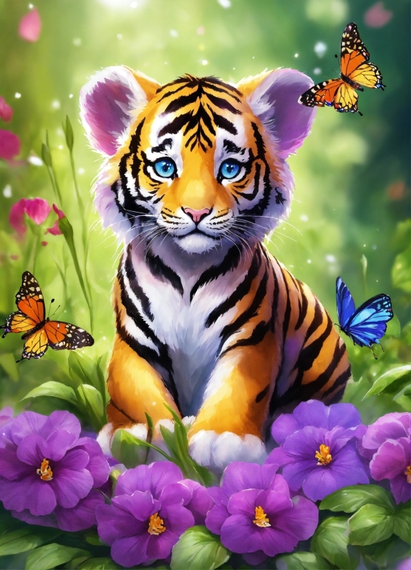 Flower, Plant, Bengal Tiger, Siberian Tiger, Butterfly, Tiger