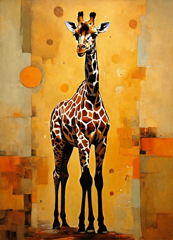 Giraffe, Giraffidae, Orange, Art, Wall, Fawn