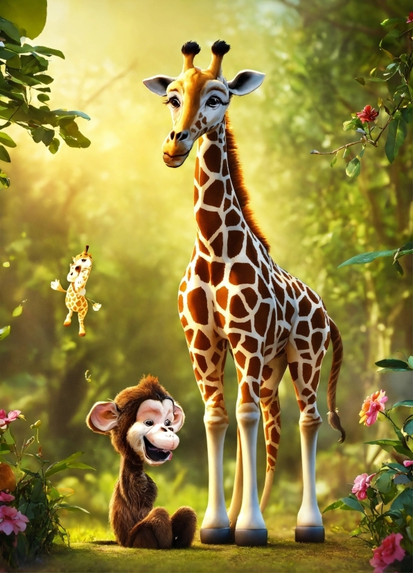 Giraffe, Giraffidae, Plant, Photograph, Vertebrate, Light