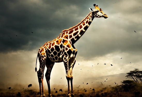 Giraffe, Giraffidae, Sky, Ecoregion, Vertebrate, Cloud