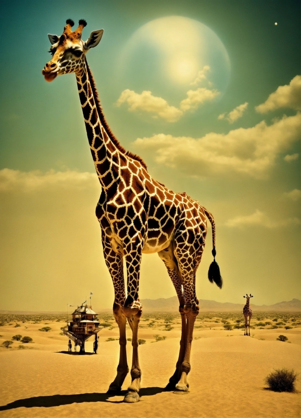 Giraffe, Sky, Cloud, Giraffidae, Photograph, Vertebrate