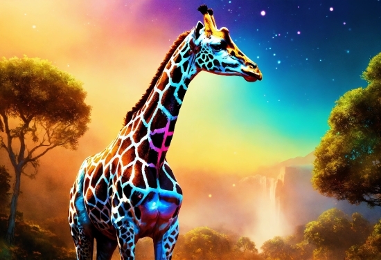 Giraffidae, Sky, Giraffe, Ecoregion, Light, Plant