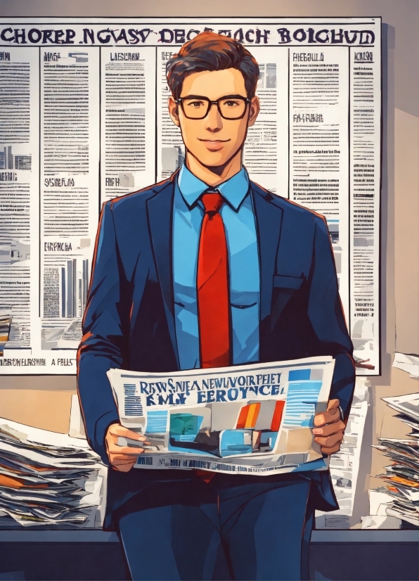 Glasses, Human, Publication, Newspaper, Tie, Cartoon