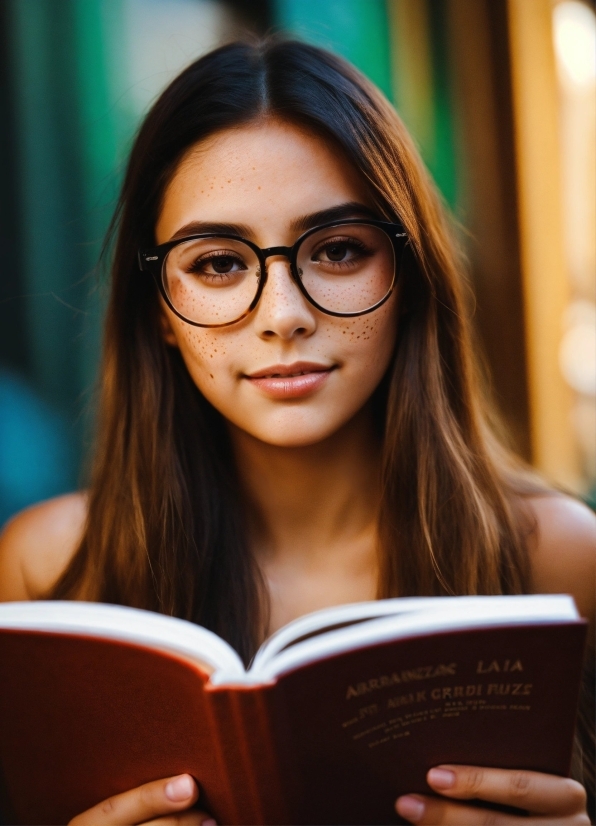Glasses, Lip, Hairstyle, Vision Care, Facial Expression, Book